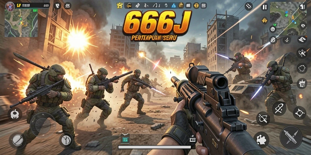 Gameplay seru 666J dengan aksi tembak-menembak yang intens.
