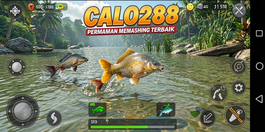 Screenshot gameplay CALO288 menampilkan aksi memancing seru di lokasi indah.