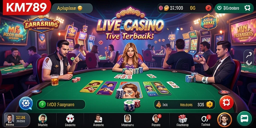 Screenshot KM789 menampilkan gameplay Live Casino yang imersif.