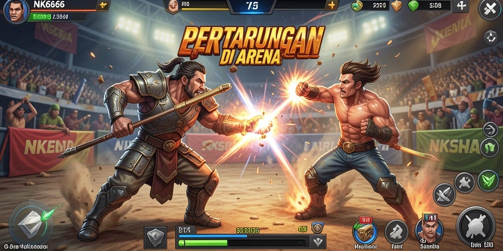Tampilan gameplay seru dalam NK666 yang menampilkan pertarungan epik.