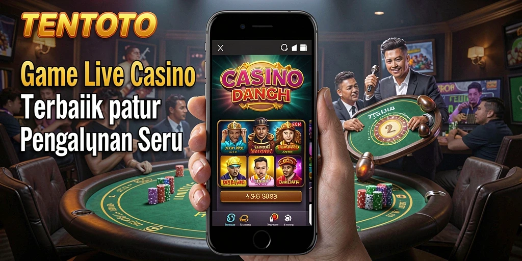 Screenshot gameplay menampilkan dealer langsung dan suasana kasino yang autentik.