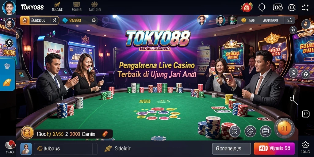 Screenshot utama TOKYO88 menampilkan dealer yang sedang bermain dengan pemain secara langsung.
